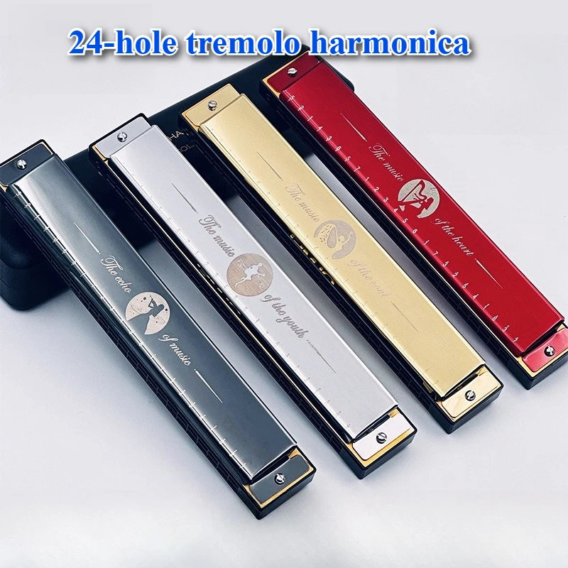 

Harmonica, beginner, advanced, adults and children General, 24 holes, professional tremolo C key, melodica music