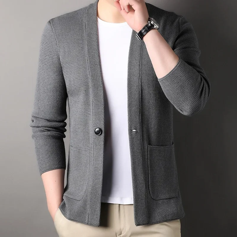 2024 Men's Autumn and Winter New Simple Cardigan Sweater with Pocket