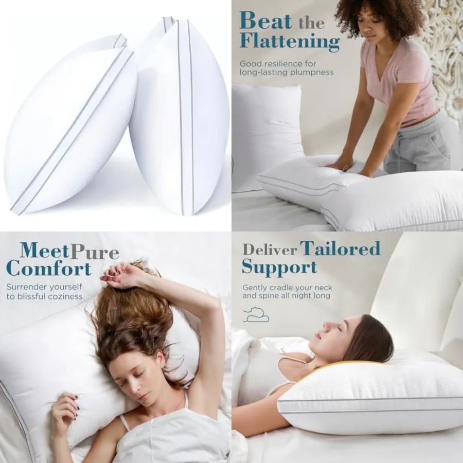 

Bed Pillows Size Set of 2, Firm Support Down Alternative Gusseted Pillows for Side, Back, or Stomach Sleepers