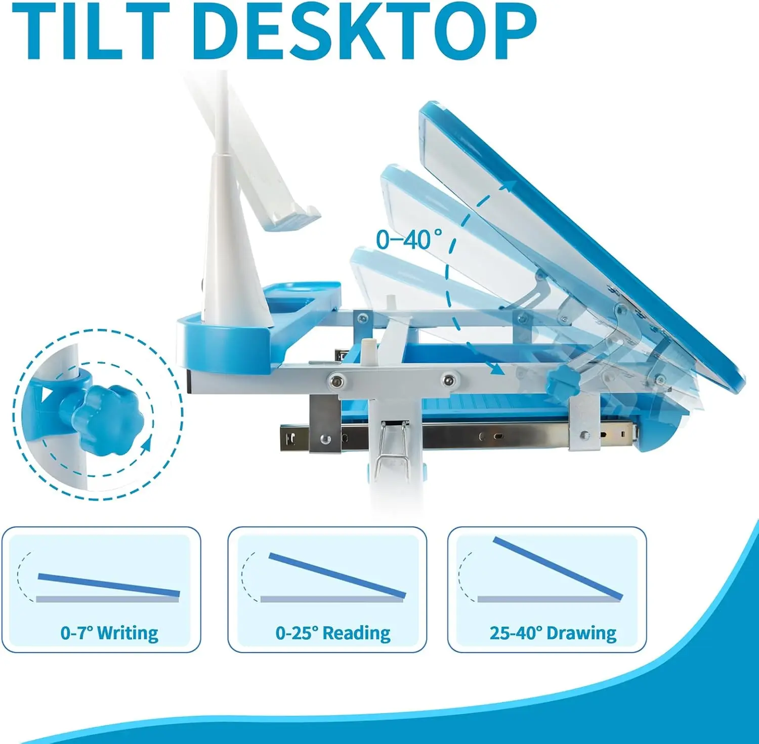 Kids Functional Desk and Chair Set, Ergonomic Height Adjustable Children School Study Desk with Tilt Desktop, Book Stand, LED Li