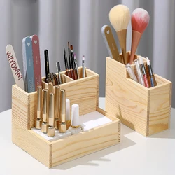 1Piece Wooden Storage Box For Desk Manicure Tools Nail Art Brushes Pens Holder Double Layer Nail Polish Makeup Tool Organizer