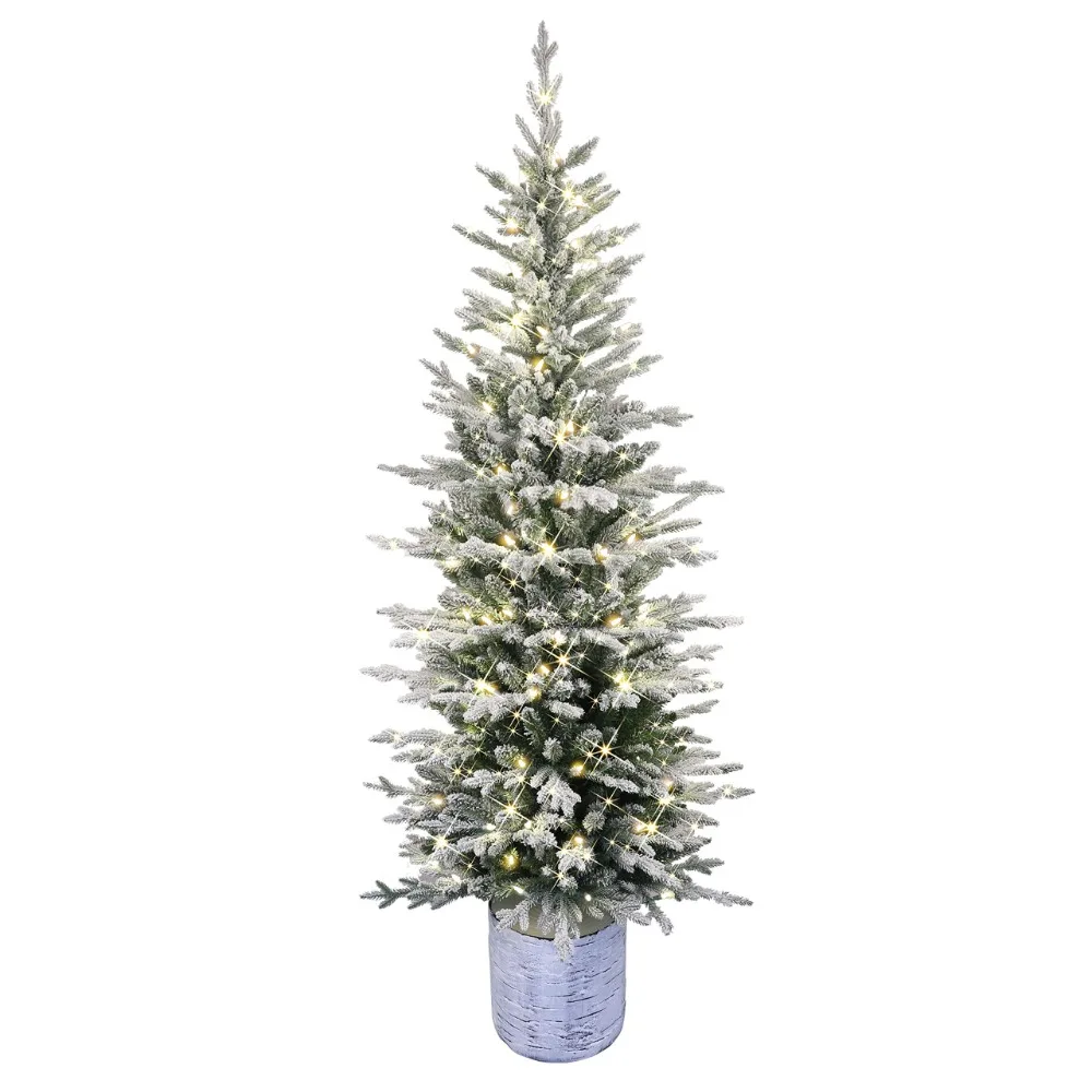 2024 New Pre-Lit Potted Flocked Arctic Fir Pencil Artifical Artificial Christmas Tree