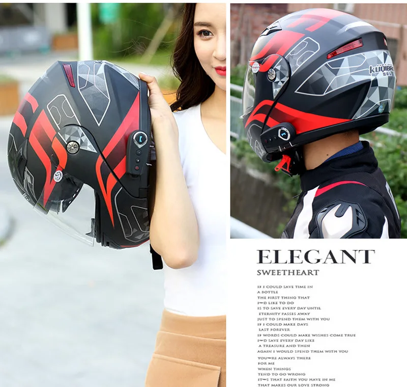 New Flip Up Motorcycle Helmet Anti-fog Dual Lens With Integrated Bluetooth Electric Motorcycle Helmet KUQIBAO Casco Moto