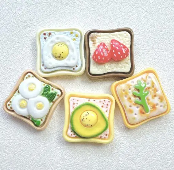 100pcs Kawaii Mini Strawberry Egg toast Bread Resin Flatback Embellishment Scrapbooking For Home Decoration DIY Accessories