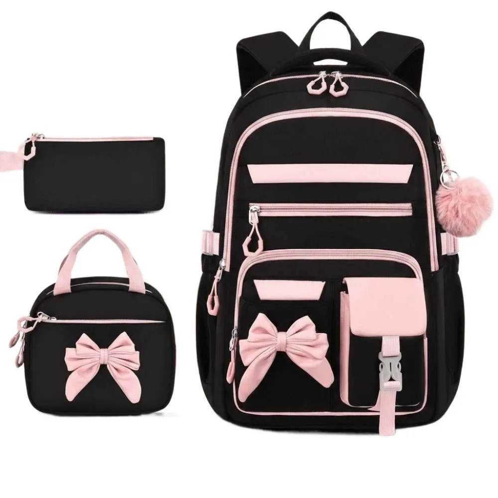

Набор школьных рюкзаков из трех предметов: рюкзак, пенал и сумка для обеда. Прочный нейлоновый рюкзак с контрастными цветами и бантом для школьников.