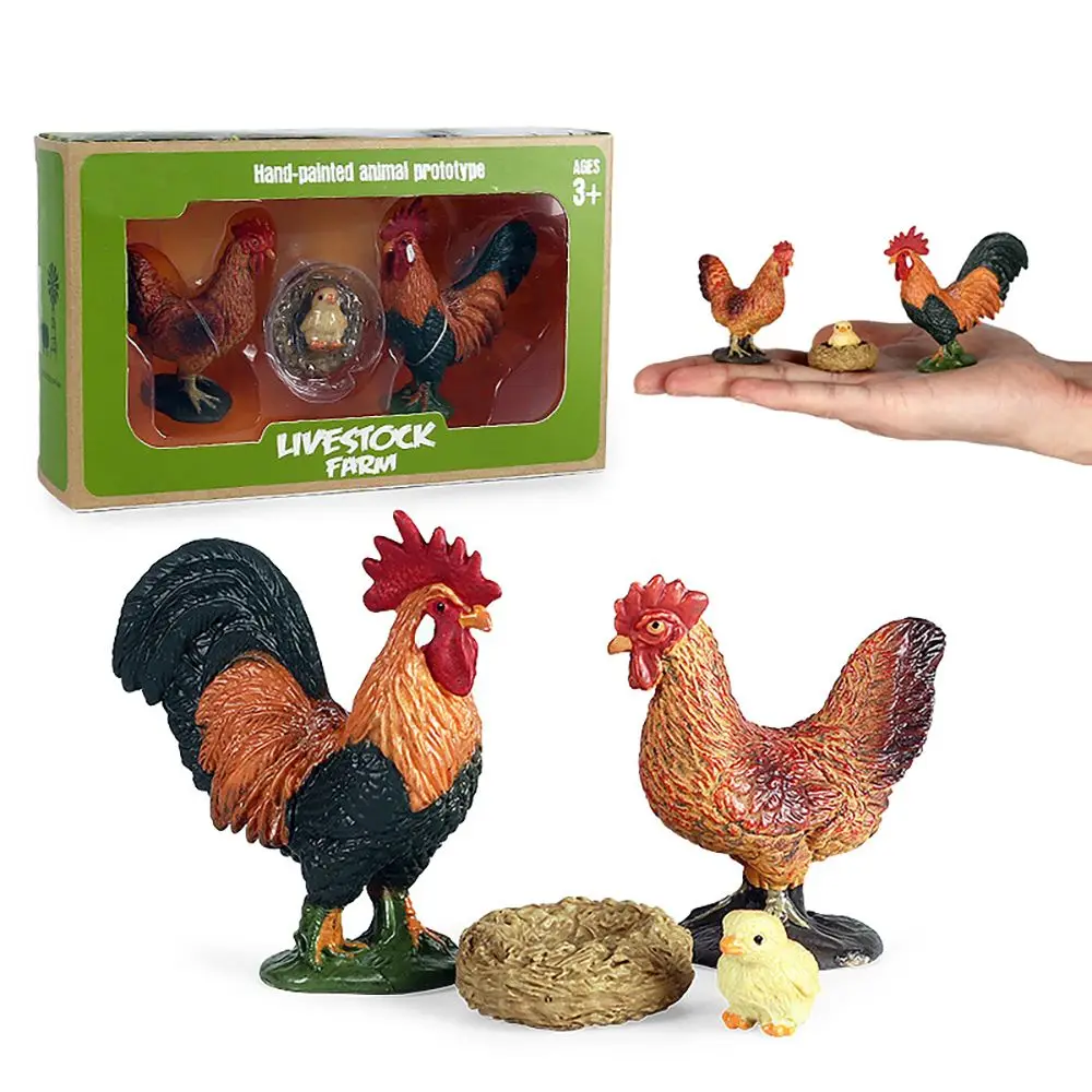 ของเล่นเพื่อการศึกษาชนิดบรรจุกล่องเด็กความรู้ความเข้าใจไมโครภูมิทัศน์ฟาร์มสัตว์ปีกตุ๊กตาไก่ไก่ลูกไก่ครอบครัวรุ่น