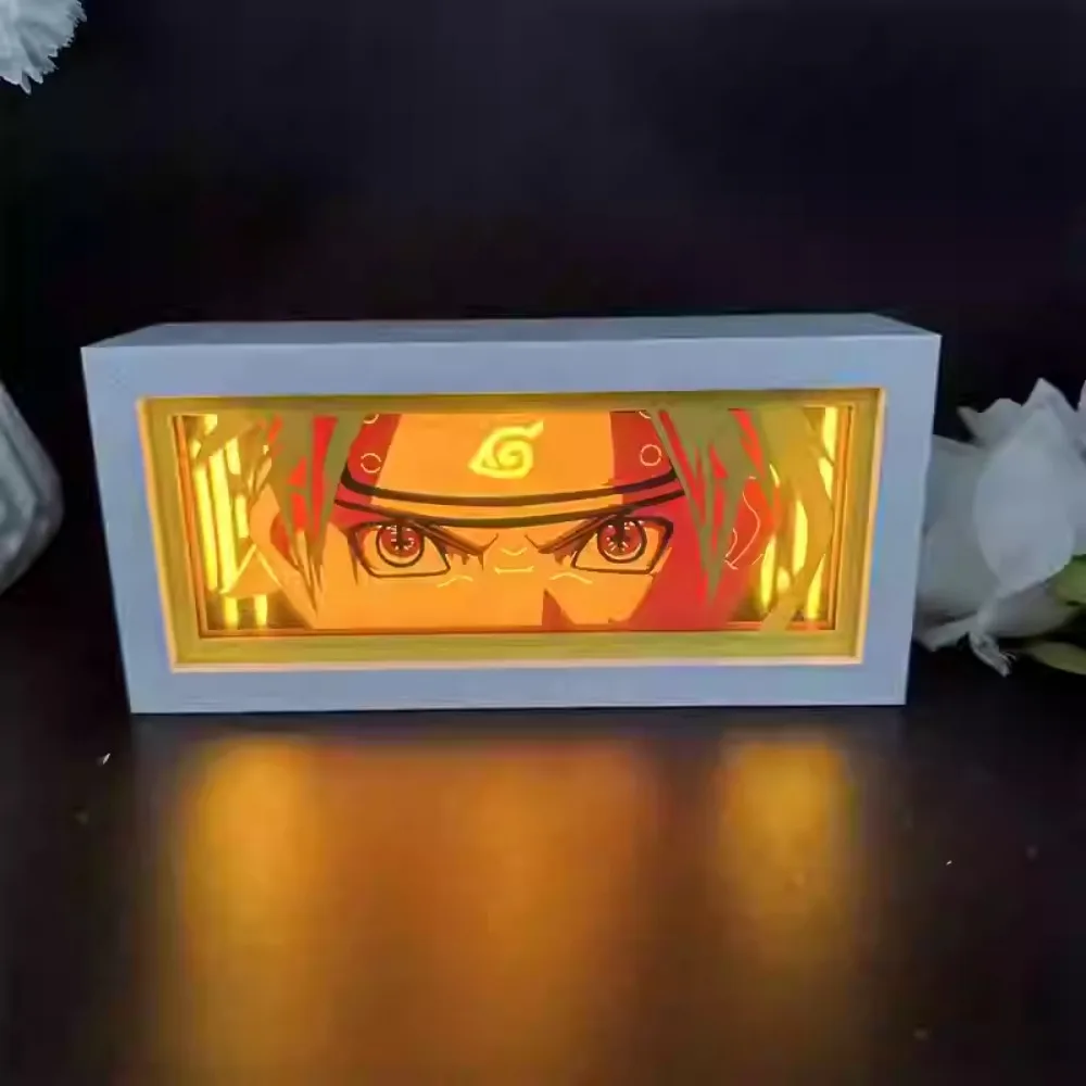 Naruto Anime Peripheral 3D Photo Frame LightManga Night Light Laser Carving Paper Lamp LightBox Table Lamp Room Decoration Gift