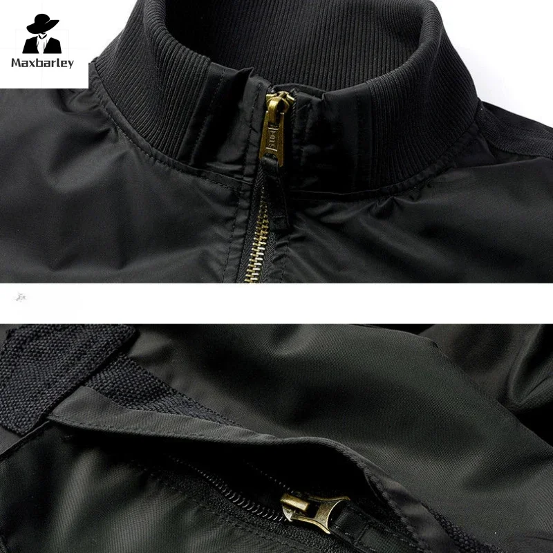 2025 Autumn Jacket Men Vintage Khakis Zipper Pocket Waterproof Baseball Suit Coat Outdoor Fishing Machine Rider Windproof Jacket