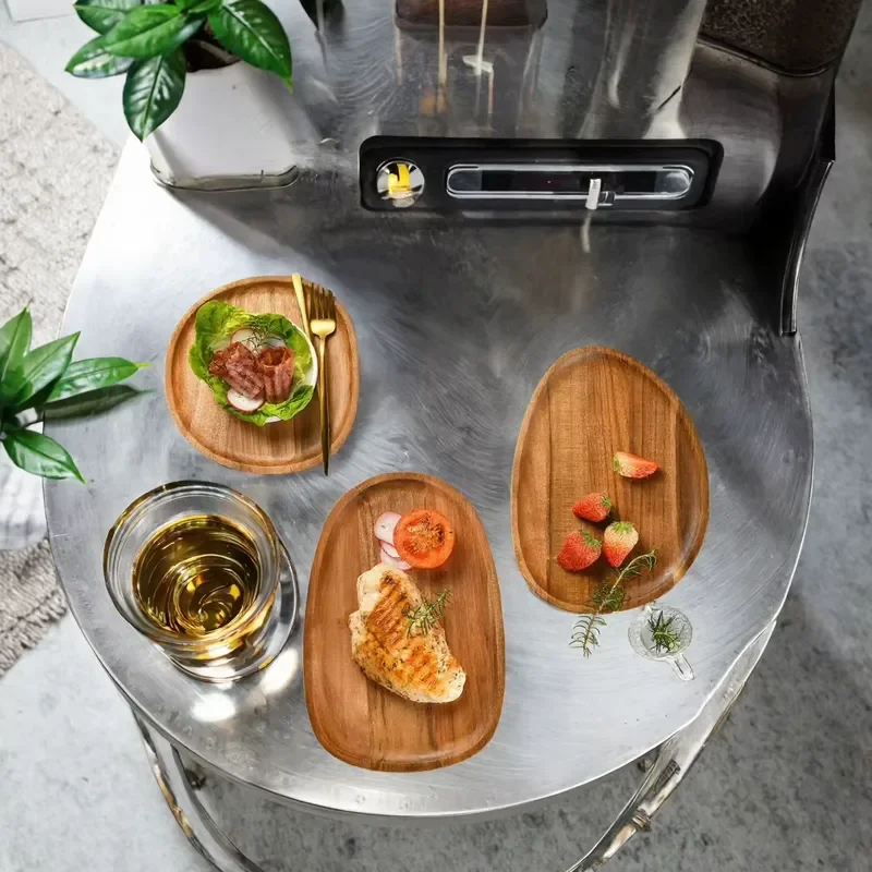 Modern Acacia Fruit Tray Eco-Friendly Japanese Swing Design Polished Multifunctional Restaurant Wedding Teacup Tray