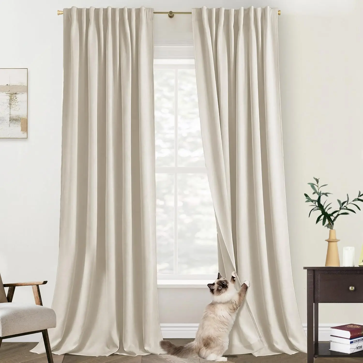 

Blackout Curtains 102 Inches Long, Thermal Insulated Linen Curtains for Living Room Bedroom, 2 Panels Set Sand Beige