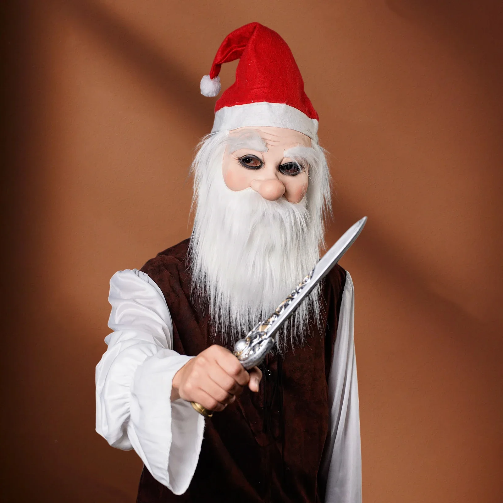 

2025halloween Masque de Père Noël simulé de qualité supérieure avec barbe blanche réaliste – Parfait pour Noël et jeux de rôle