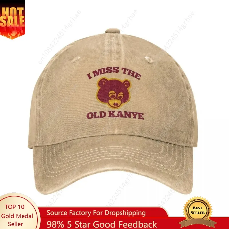 

I Miss The Old Kanye West Unisex Baseball Caps College Dropout Bear Distressed Cotton Hat Outdoor Adjustable Fit Snapback Cap