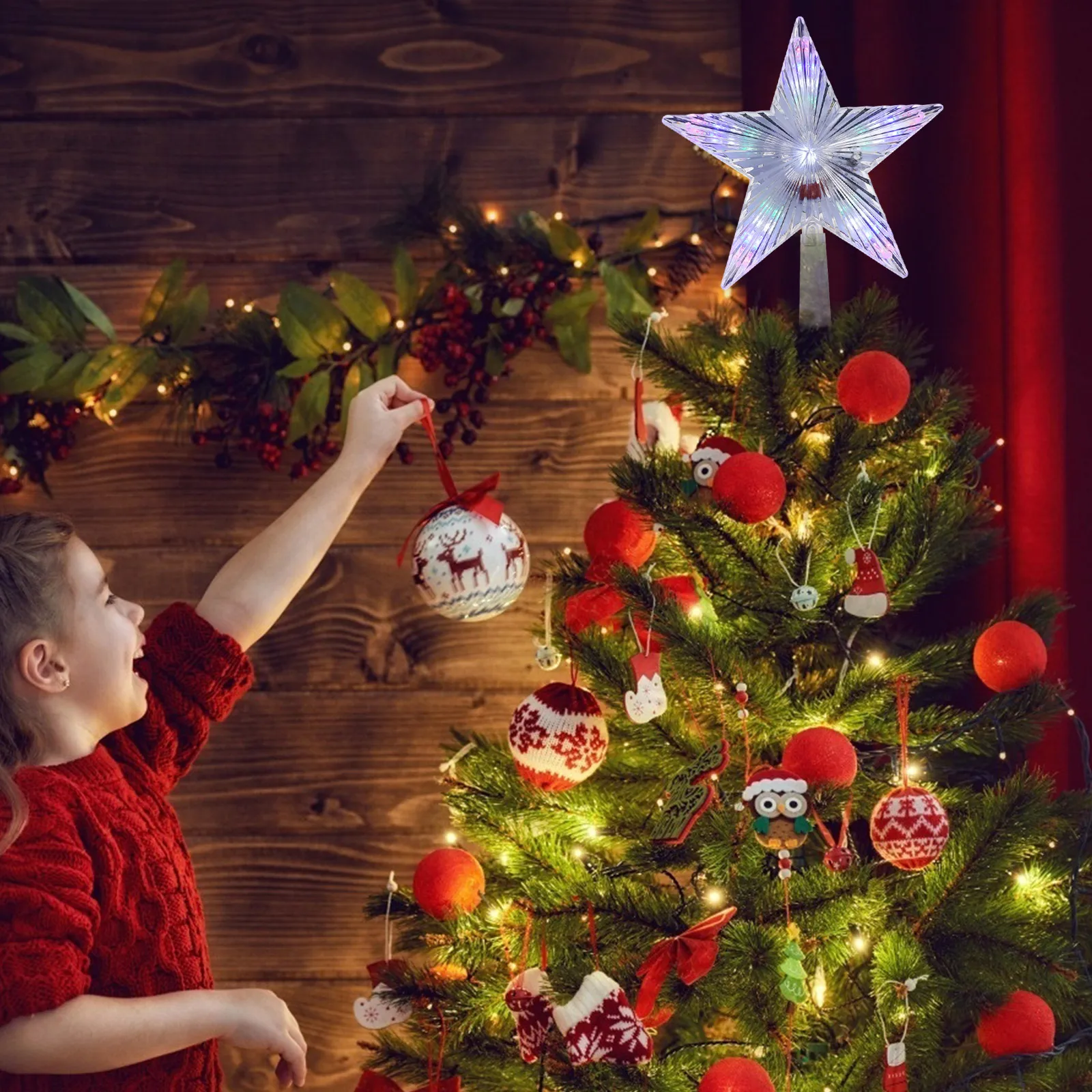 

1pc Star-Shaped Christmas Light Acrylic Xmas Tree Topper Glowing Decorative Party Supply Luminous Five-Pointed Lamp Wall