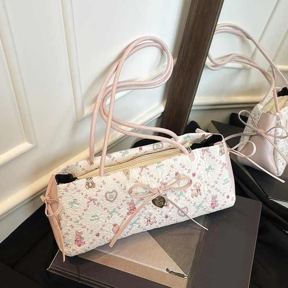 かわいいかわいいレディースバッグ甘いスタイルハイエンド脇の下バッグボウプリントバッグファッションシングルショルダーハンドバッグトレンディなかわいい小さなバッグ