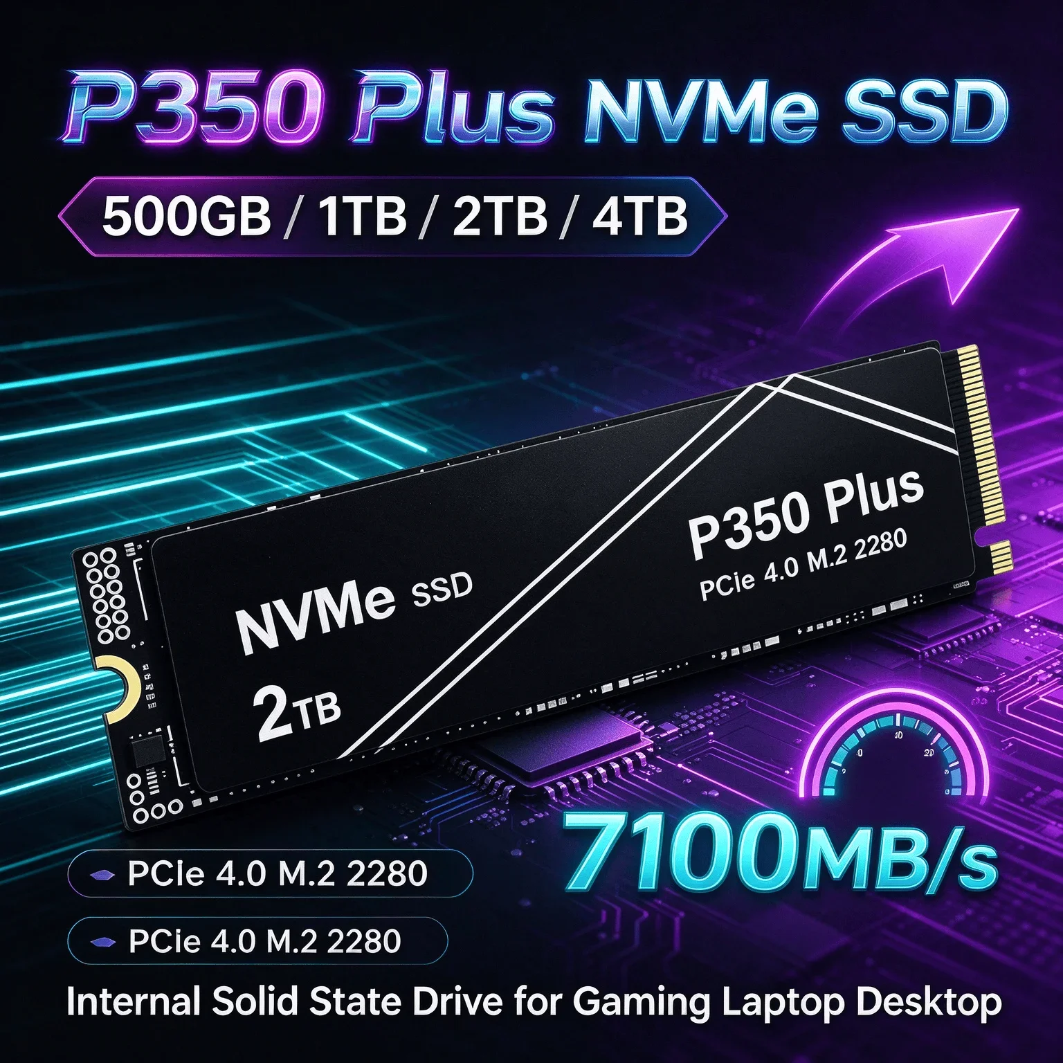 7100MB/s Shift Up to Gen4 with 2X Speed Boost Internal Drive P350 Plus NVMe SSD PCIe 4.0 M.2 2280 for Laptop Desktop 2TB 4TB