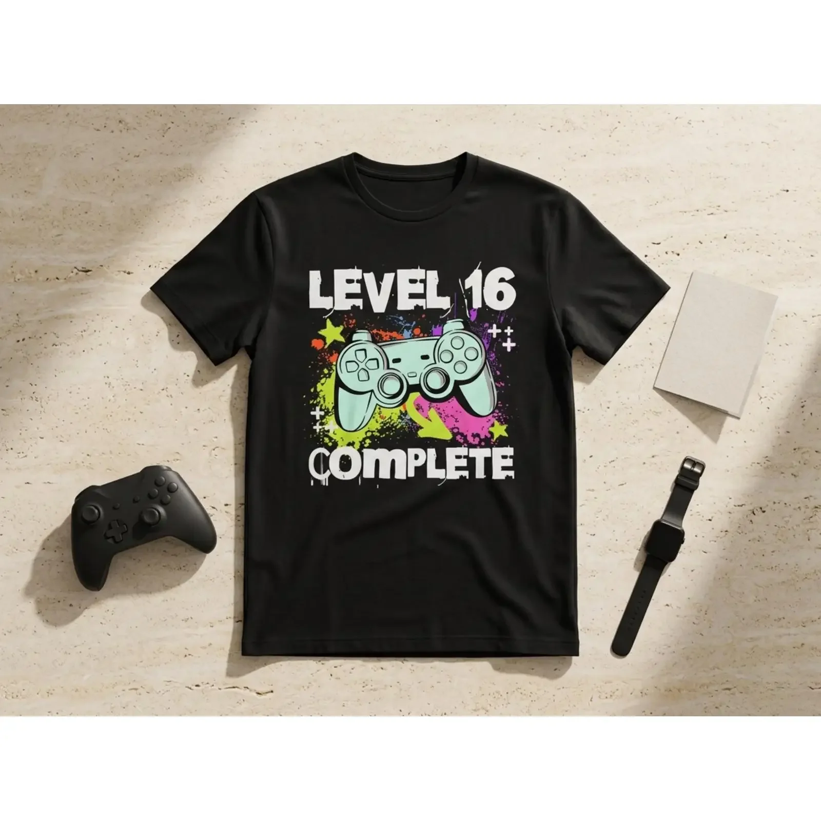 Level 16 Complete Gamer T Shirt Geschenk zum Geburtstag Zocker Outfit Navy Schwarz S 5XL vintage Washed Soft Versatile fashion
