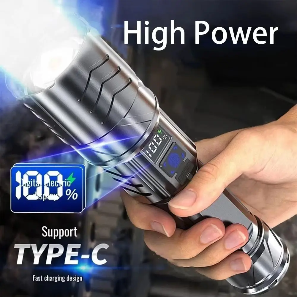 

Long Range Powerful LED Flashlight 3 Modes Lighting Waterproof Portable Hand Lamp with Display Screen Long Battery Life