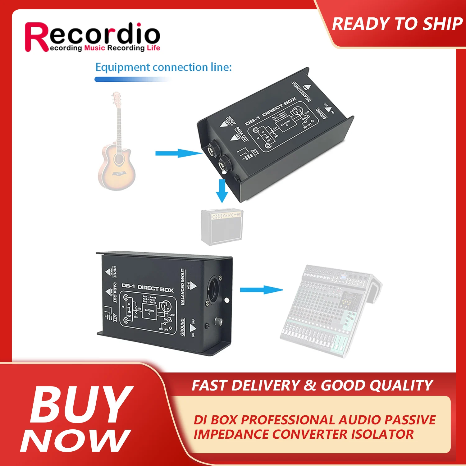 

GAZ-DI1 DI Box Single Channel Impedance-Free Converter DIBOX DI Effector Audio Isolation Passive DI BOX