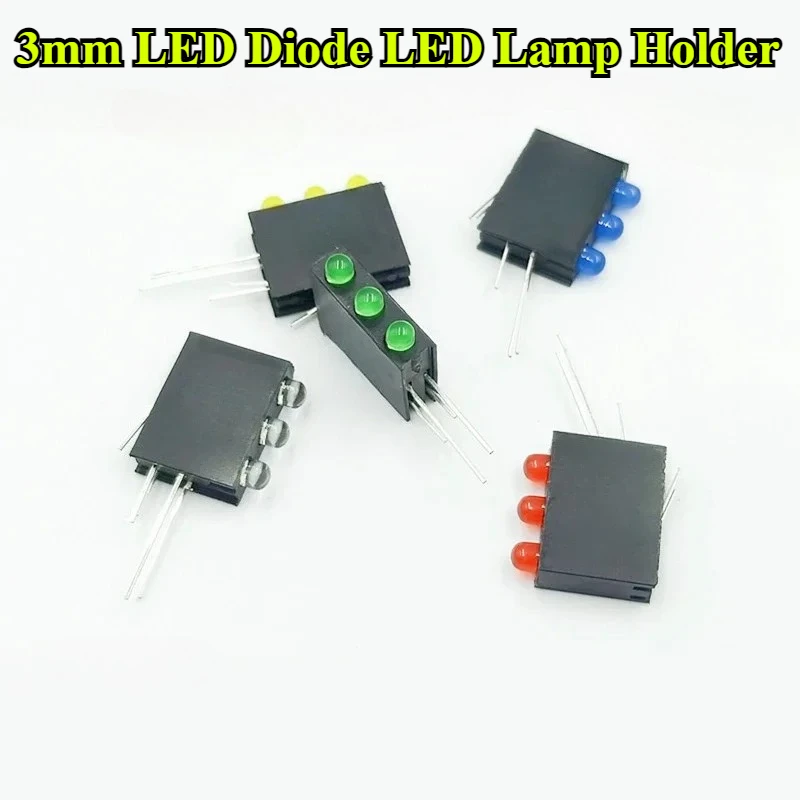 20Pcs 3mm LED Diode LED Lamp Holder with 3 Hole F3 LED 90 Degrees Bent Foot White Green Red Blue Yellow DIY Light Emitting Diode