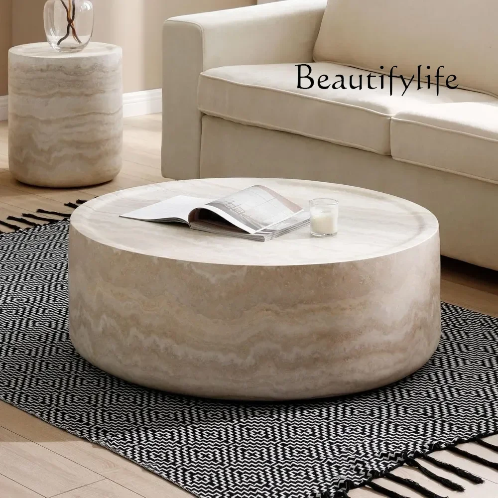 

SS Round Faux Marble Coffee Table ,Travertine Textured Tables Fiberglass Center Side Tables For Living Room Office, Coffee Table