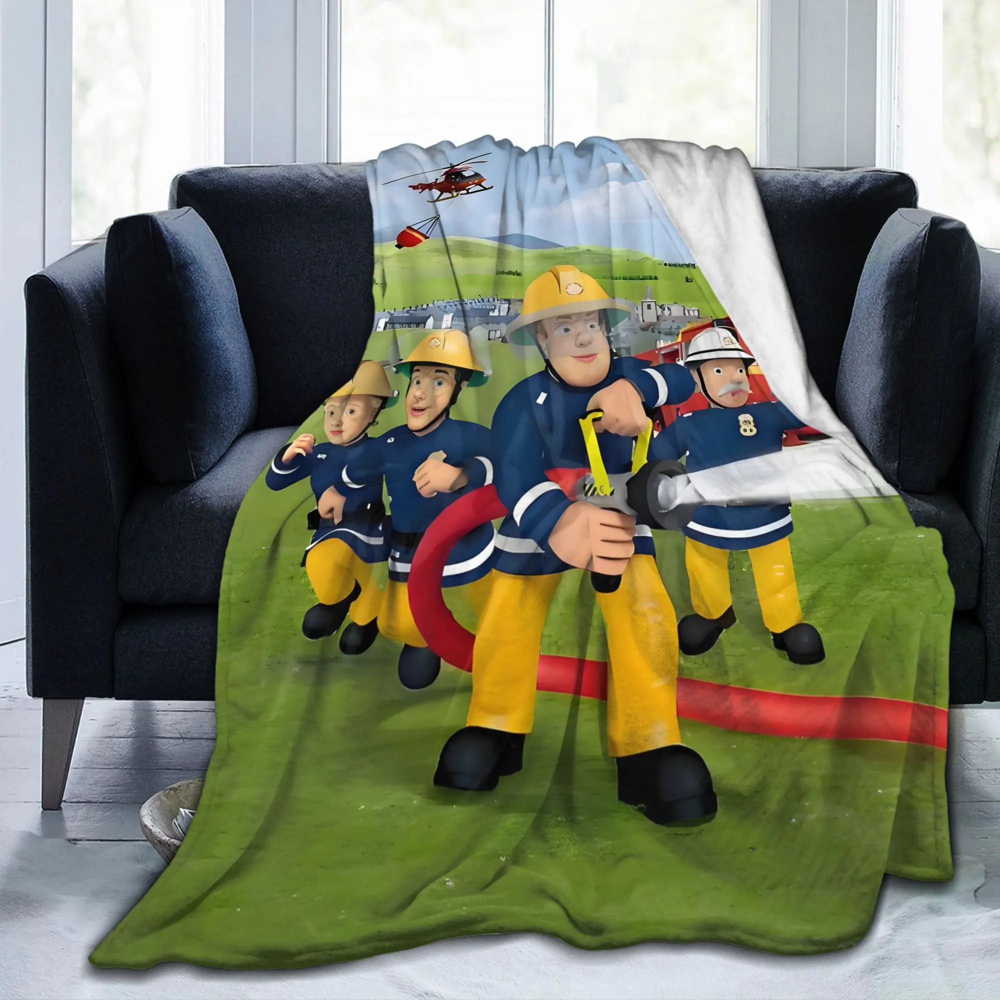 Custom Ultra-Soft Fleece Fireman Sam Throw Blanket Warm Flannel Rescue Helicopter  Blankets for Bedding Travel Couch Bedspreads