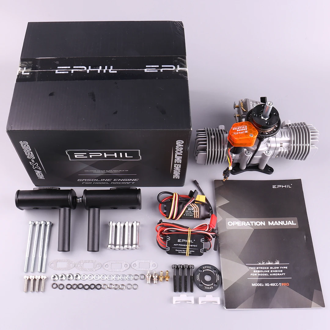 เครื่องยนต์เครื่องบินรุ่น EPHIL XG-40cc-T pro - สตาร์ทไฟฟ้า หัวเผาแบบ Hot Head แบบสองสูบต่อขนาน สำหรับเครื่องบินบังคับวิทยุแบบปีกตรึง