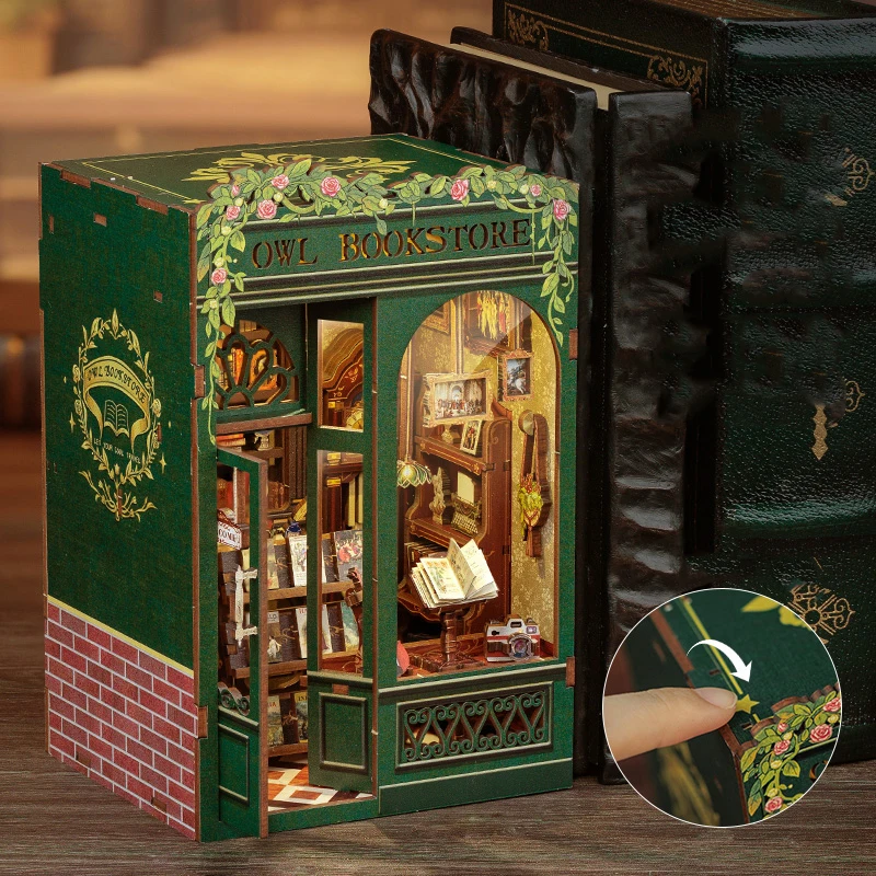 Animation Bookend DIY House Owl Bookstore Cat Earl's Study Room Miniature Model House Handmade Bookend Puzzle Birthday Gift