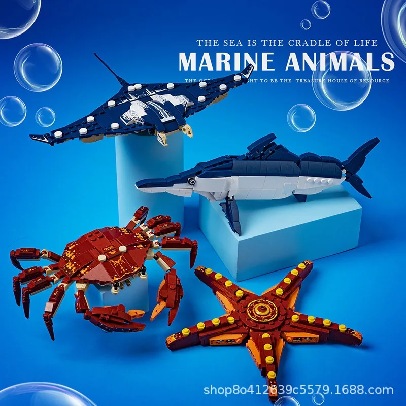 moc-海洋動物ビルディングブロックキットカニサメロブスターロボット変形-diy-クリエイティブ海洋レンガおもちゃ子供の誕生日プレゼント
