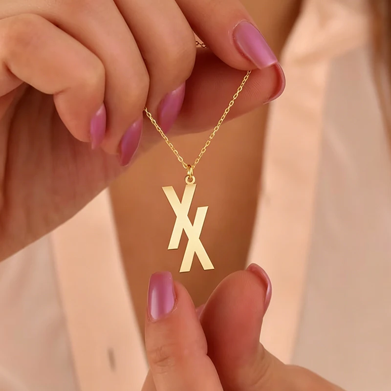 1pc New Double X Cross Stainless Steel Pendant Necklace XX Charms Women Men Fashion Jewelry Gift