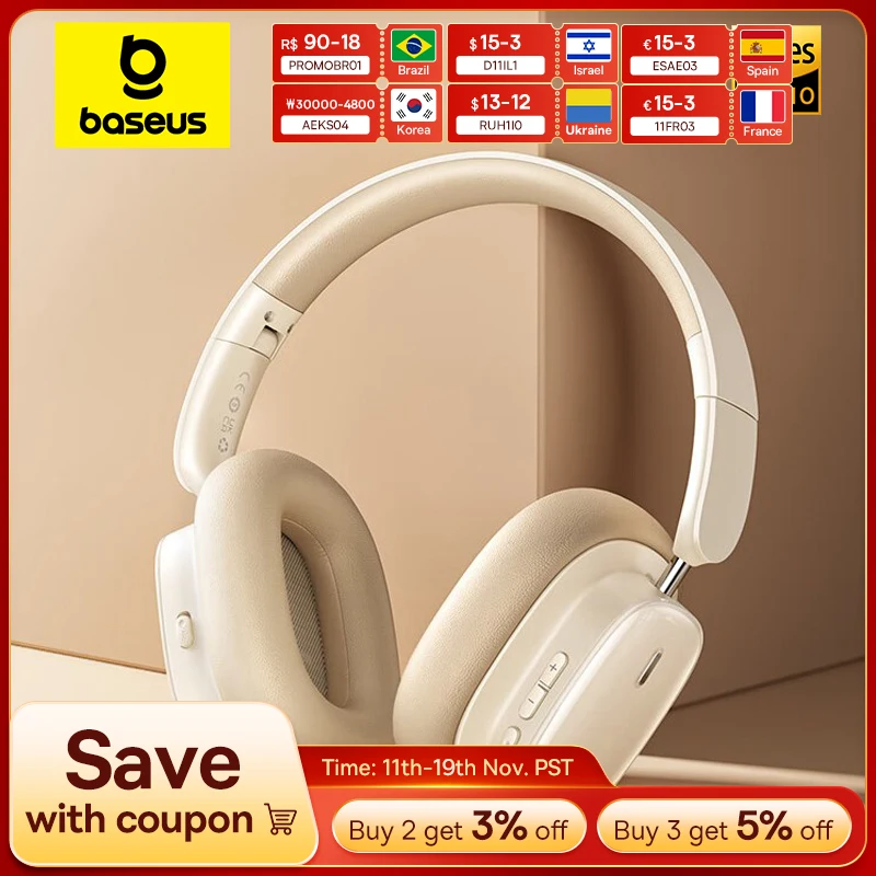 Baseus Bowie H1i Wireless Headphones Bluetooth 5.3 Active Noise Cancellation Headsets Overhead Hi-res Spatial Audio Headphone