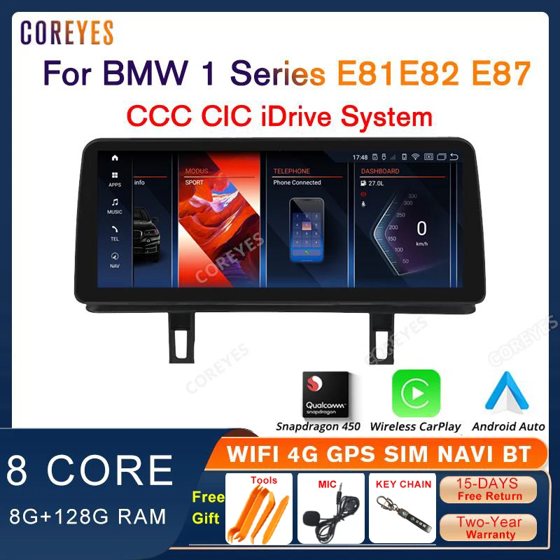 

COREYES 12,3 "для BMW 1 серии E81 E87 2004-2011 CCC CIC CarPlay Snapdragon 450 автомобильный радиоприемник мультимедийный плеер BT головное устройство GPS