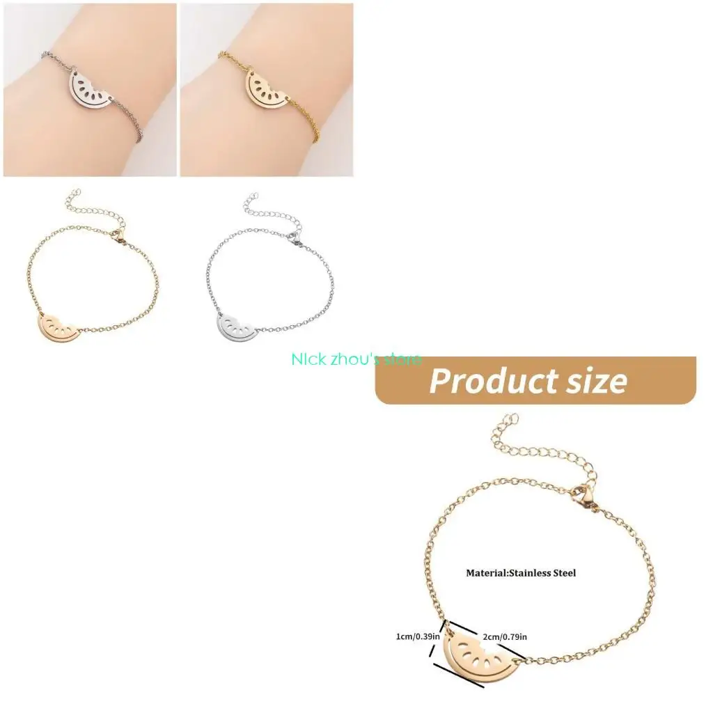 E15E Watermelon Inspired Bracelet Stainless Steel Handchain Adjustable Length Bangle