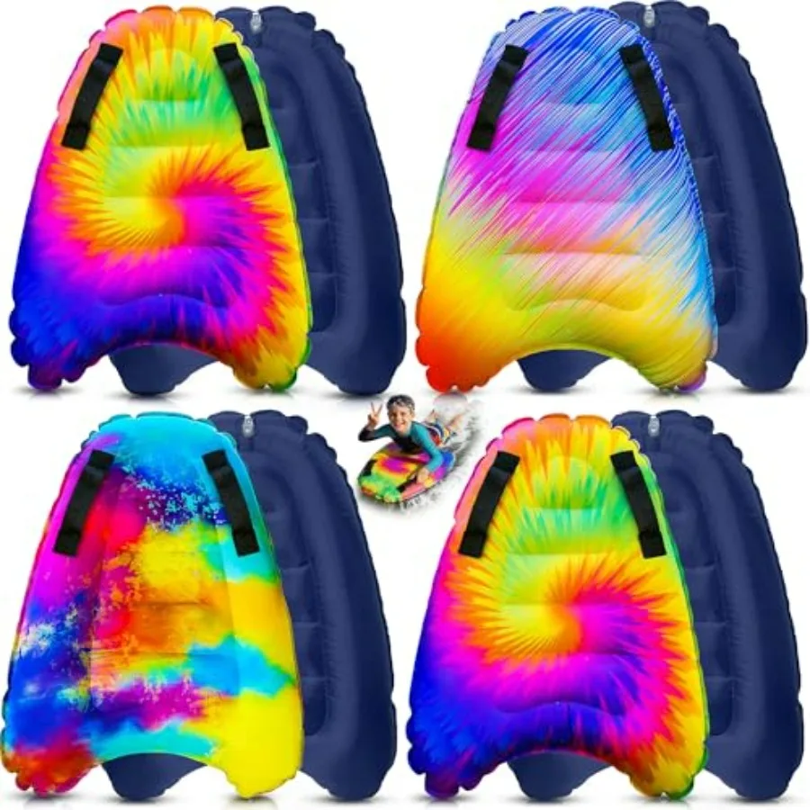 

4 Pack Inflatable Surf Body Boards with Handles for Water Slides, Boogie Boards for Beach, Pool, Lake Slip Slides, Lightweight