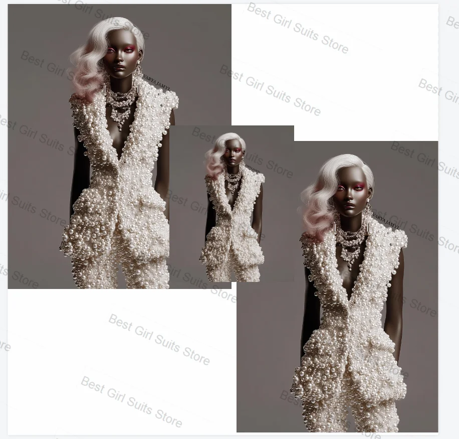 White Pearls Women Suit Set 2 Pcs Vest+Short Pants Trousers Formal Office Lady Jacket Sleeveless Customized Wedding Prom Coat