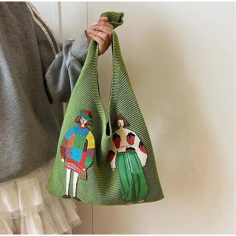 Hohle gestrickte Umhängetasche aus Netzstoff, Strandurlaub, lässige, schicke Cartoon-Einkaufstasche, leichte, lässige, gewebte Damenhandtasche mit Entspannung – Detail 32