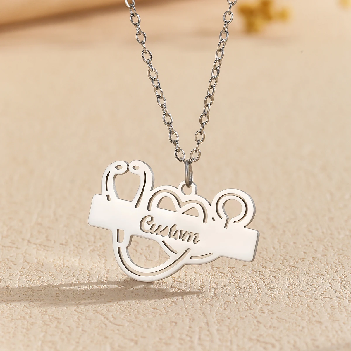 Cxwind Custom Name Necklace Stainless Steel Pendant Personalized Stethoscope Rhinestone Chains Necklace For Women Jewelry Gift