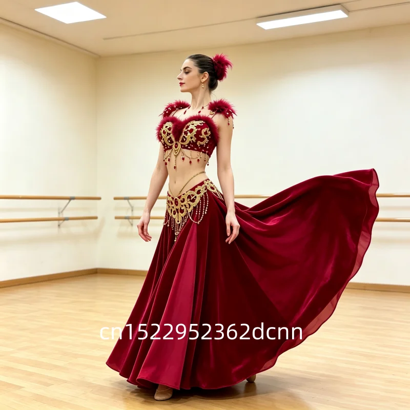 Customized Senior BellyDance Outfit AB Stones Bra And Sexy Fishtail Long Skirt 2pcs Set for Oriental Dance Competition