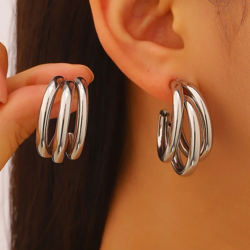 Classic Multi-circle Hoop Earrings for Women Girls Stainless Steel Geometric Pendant Earrings Minimalism Hot Sale Jewelry Gifts