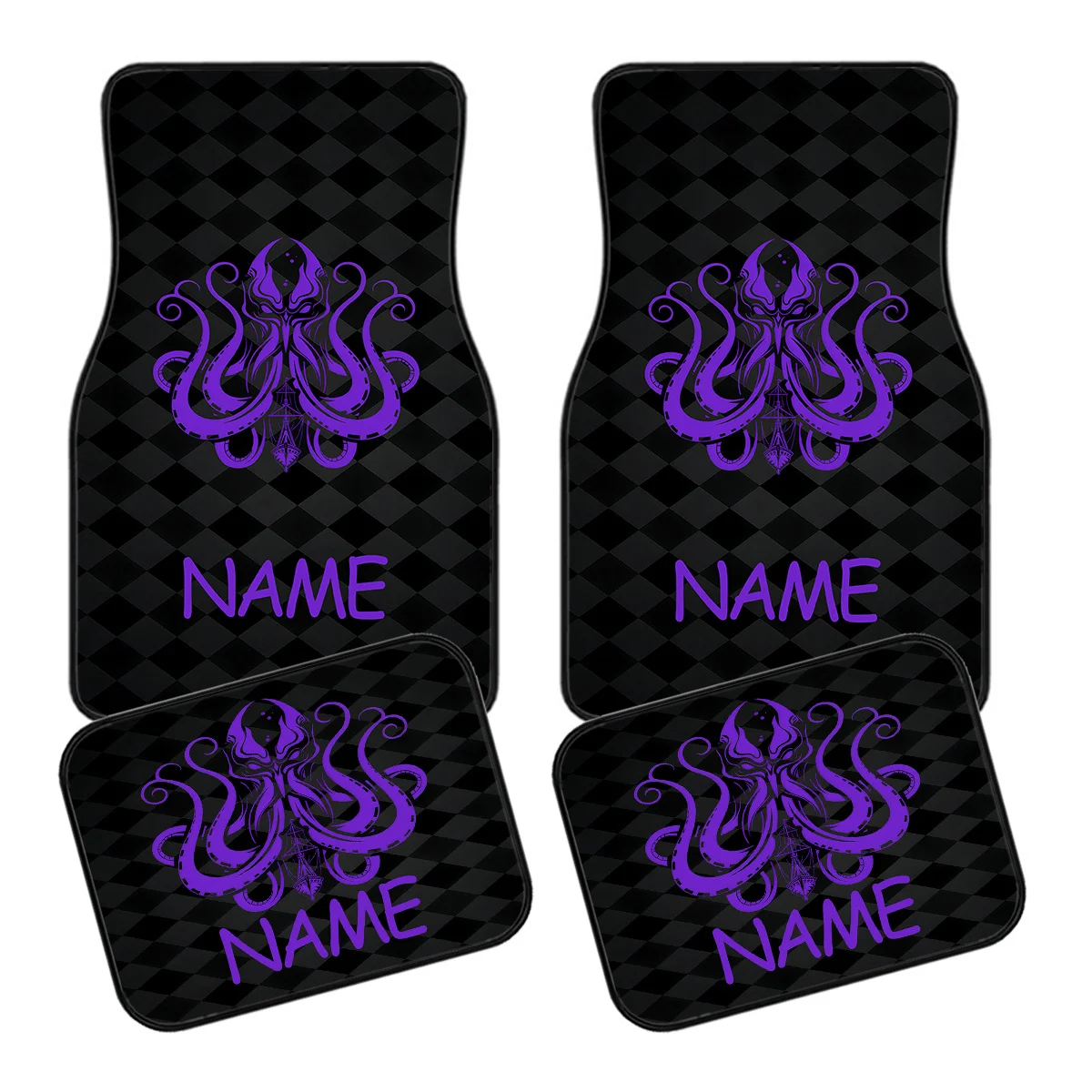 4pcs Customizable Name Car Mats Featuring A Cthulhu Octopus Monster Theme Design - The Perfect Gift For Men/Women - Easy To Clea