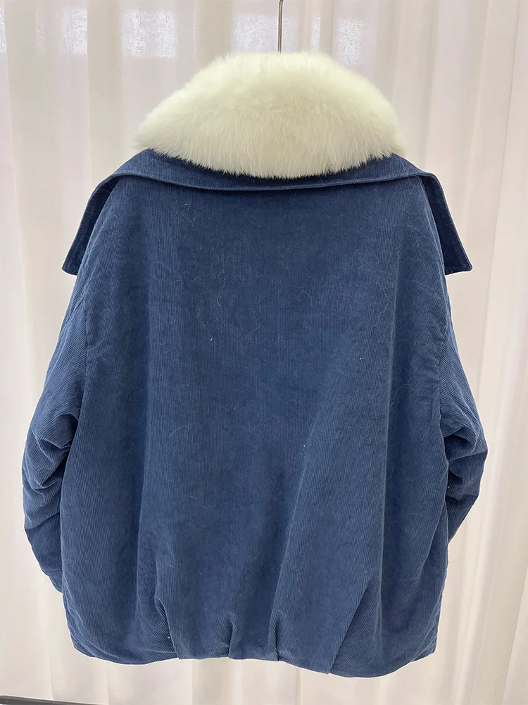 الشتاء النساء الطبيعية الثعلب الفراء طوق معطف عادية أوزة أسفل سترة فاخرة عادية طويلة البخاخ جاكيتات سروال قصير سترات الملابس