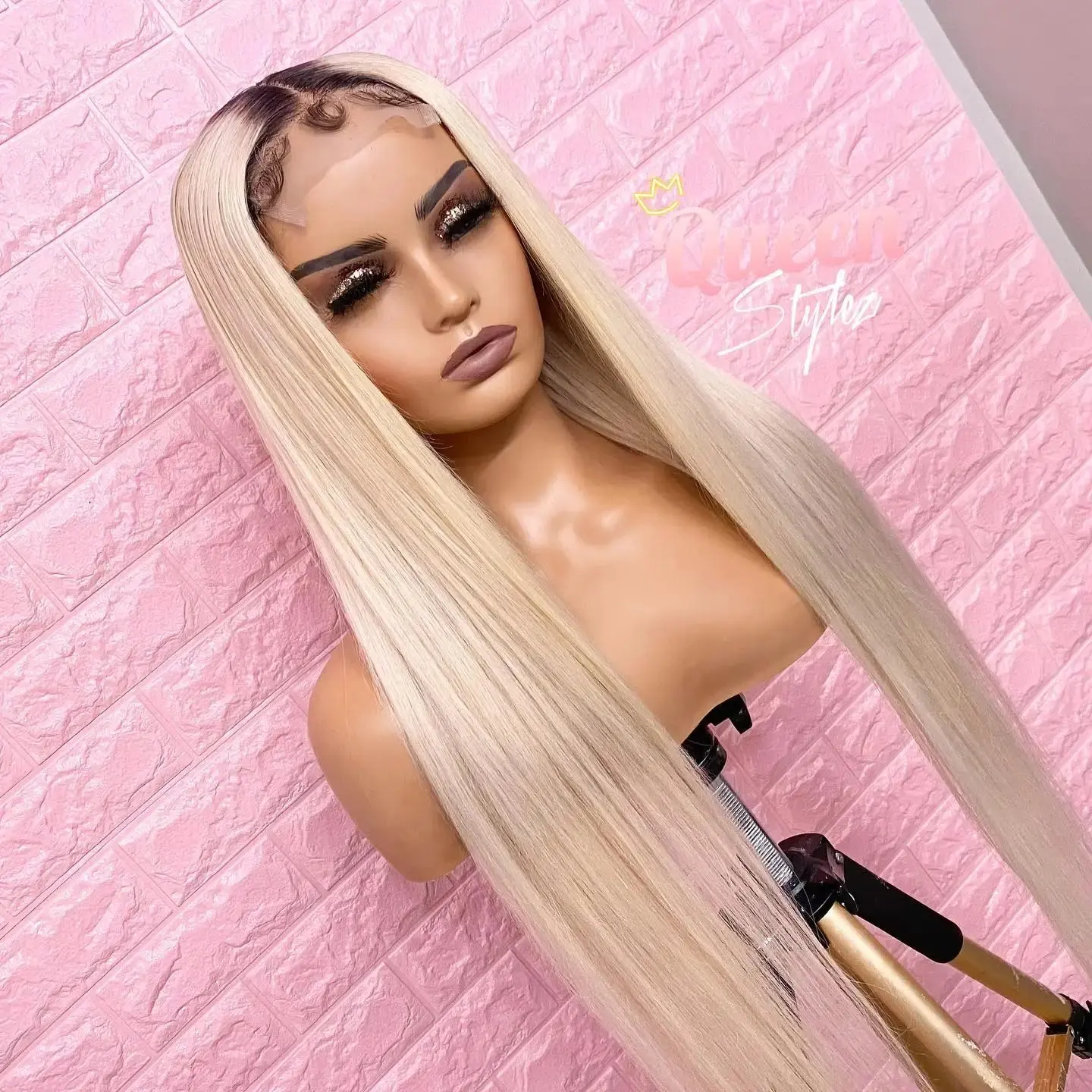 Rosabeauty 40Inches 13x6 Blonde 613 HD Glueless 13X4 Frontal Wig Preplucked 250% Straight Lace Front Human Hair Wigs For Women