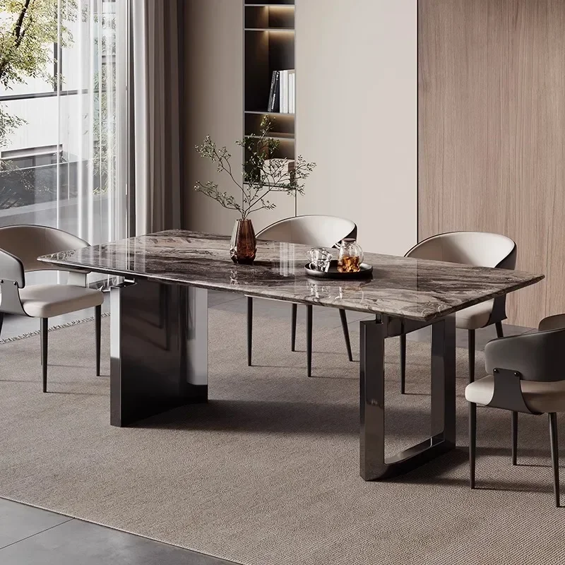 Venetian brown rectangular luxury stone modern simple marble stainless steel table