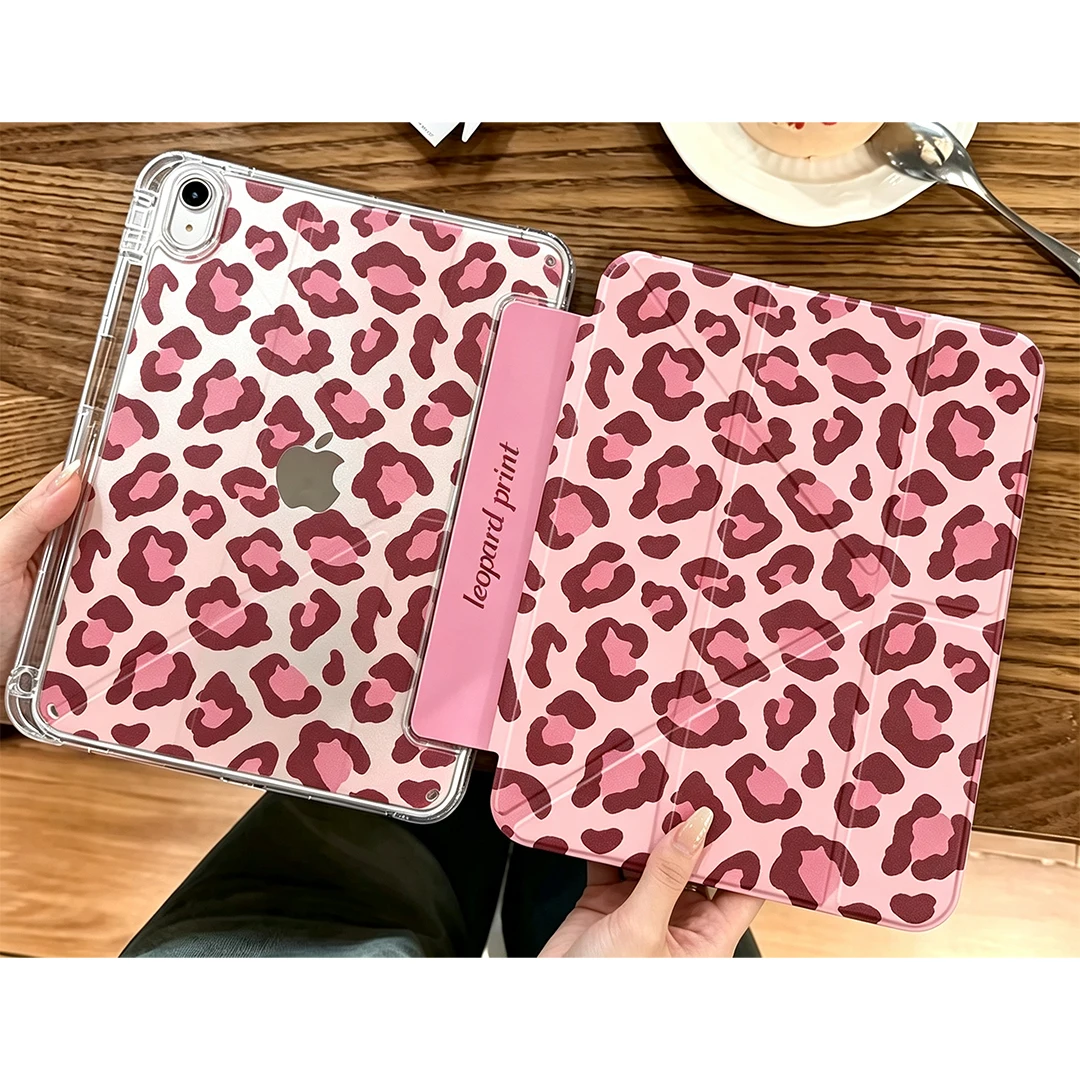 Ins Korea Pink Leopard Print Y2K Tablet Case For iPad Pro 13in 11th M5 M4 12.9in A16 7/8/9/10th Air4/5/6/7 11in M2 M3 Mini Cover