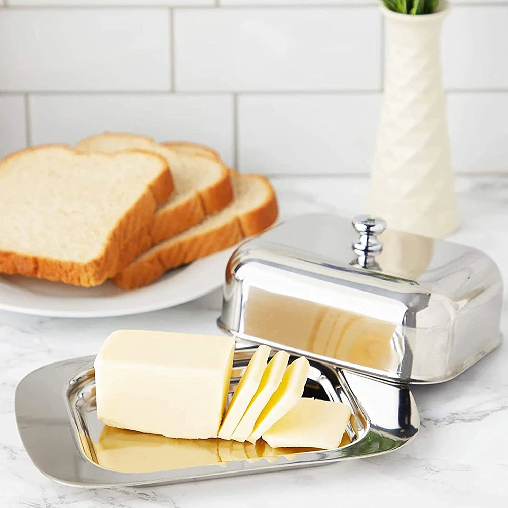 

Stainless Steel Butter Box Holder Tray Household Wear-Resistant Keeper Airtight Food Storage Container Dustproof Mothproof Easy