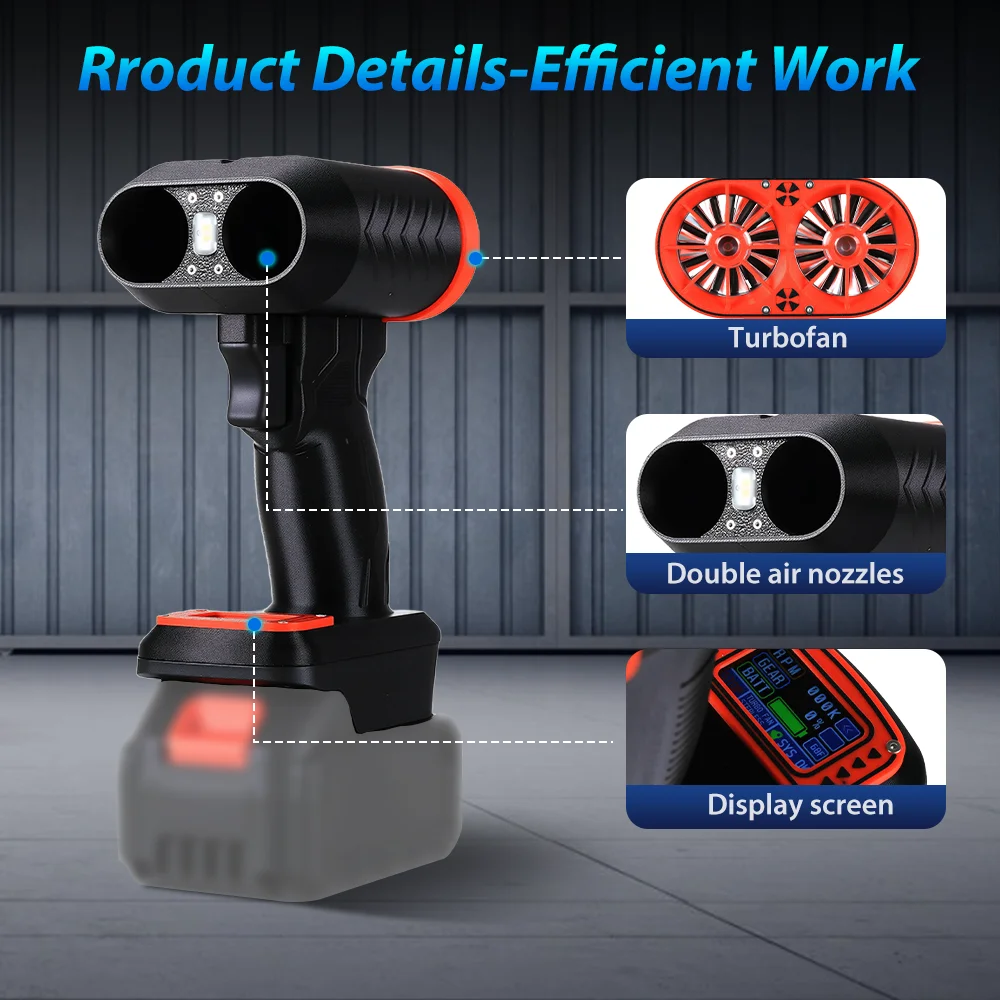 

40mm Dual Head Air Gun Turbo Jet Fan Violent Fan Car Wash Snow Removal Air Dryer for Makita/DeWalt/Milwaukee 12-21V/batters