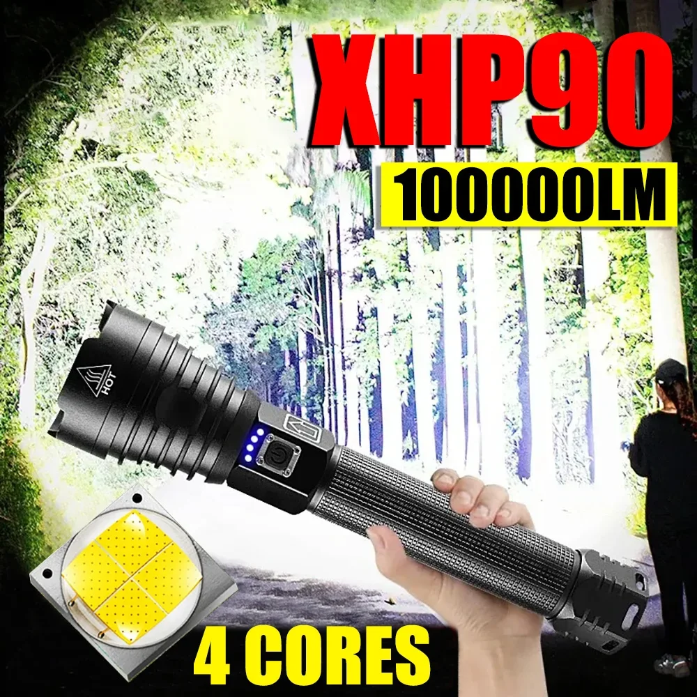 

XHP90 Most Powerful LED Flashlight USB Rechargeable Zoom Tactical Torch 26650 Battery Hand Lamp Outdoor Hunting Camping Lantern