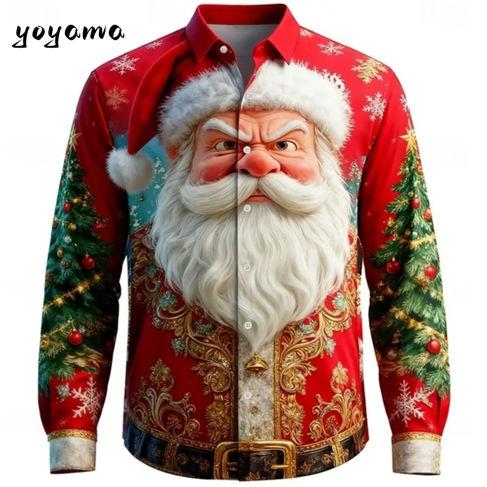 Christmas Men's 3D Graphic Long Sleeve,Street Style Fashion, Santa Claus Smile Face Print Design,2026 Autumn Neon Glow Clothing