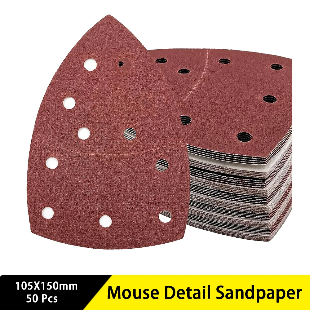 105X150 mm Mouse Detail Sandpaper 11 Holes 50 Pcs Assorted 40/60/80/120/180/240 Grits Hook and Loop for Polishing Doors Corners