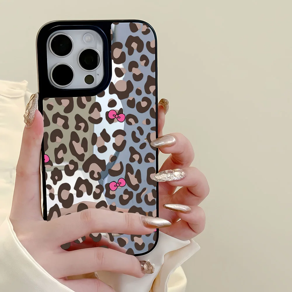 Fashion Leopard Mirror Phone Case For iPhone 11 Case iPhone 17 Pro Max 16 15 14 Pro Max 12 13 Case Makeup Mirror Hard Back Cover