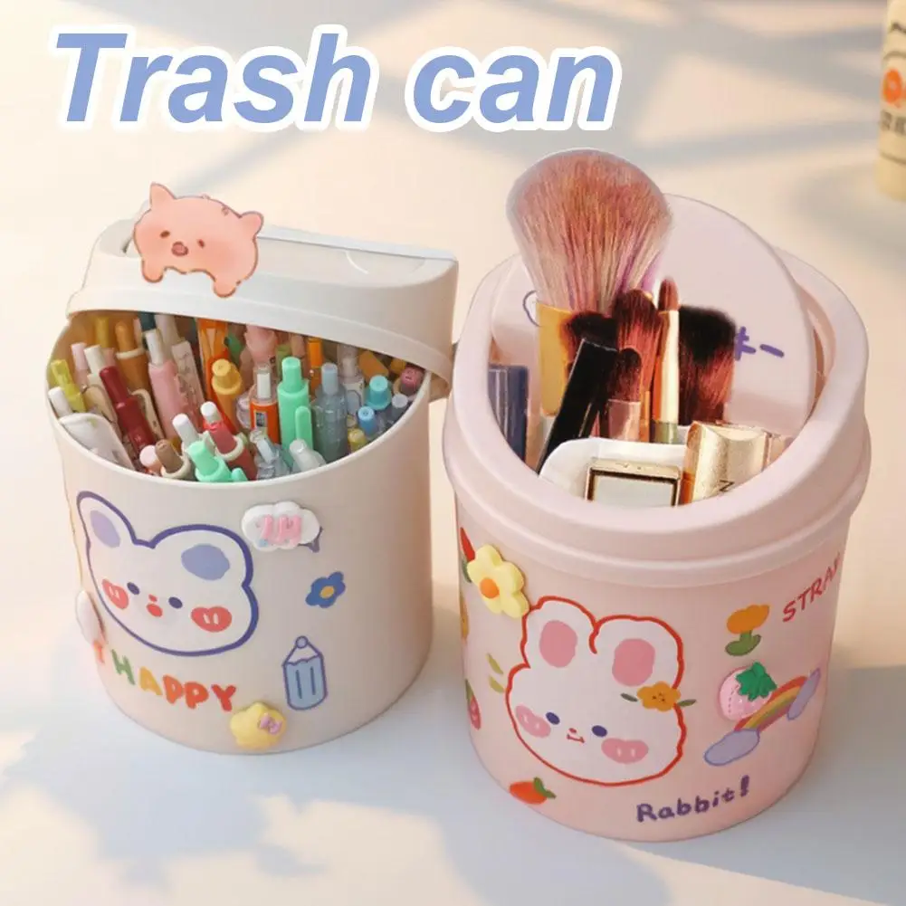 Desktop Small Trash Can Cute Sticker Bedroom Girly Home Cute With Lid Net Celebrity Mini Portable Plastic Storage Box